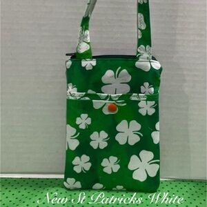 NEW ST PATRICKS WHITE SHAMROCKS HANDMADE CROSSBODY PHONE POUCH